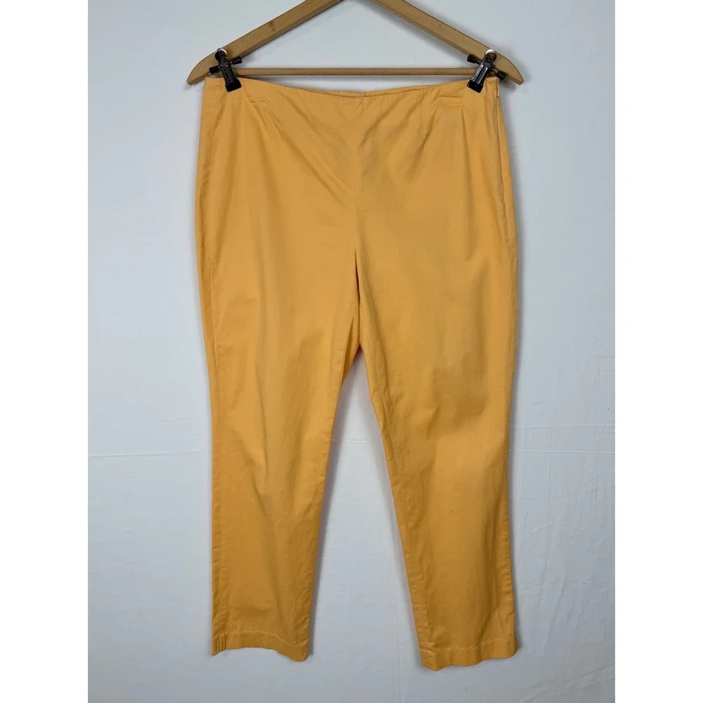 J. Jill Stretch Ankle Pants Womens 8 Yellow Side Zip Cotton Blend Slit Hem